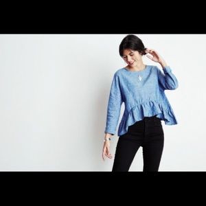 Blue chambray ruffle top 6